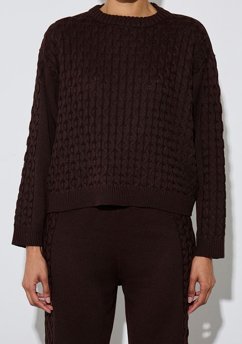 Blusa Zinco Solta Decote Careca Manga Longa Padrão Marrom